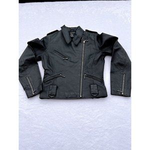 Rampage Leather Motorcycle Moto Jacket Black Womens Medium Zip Up
